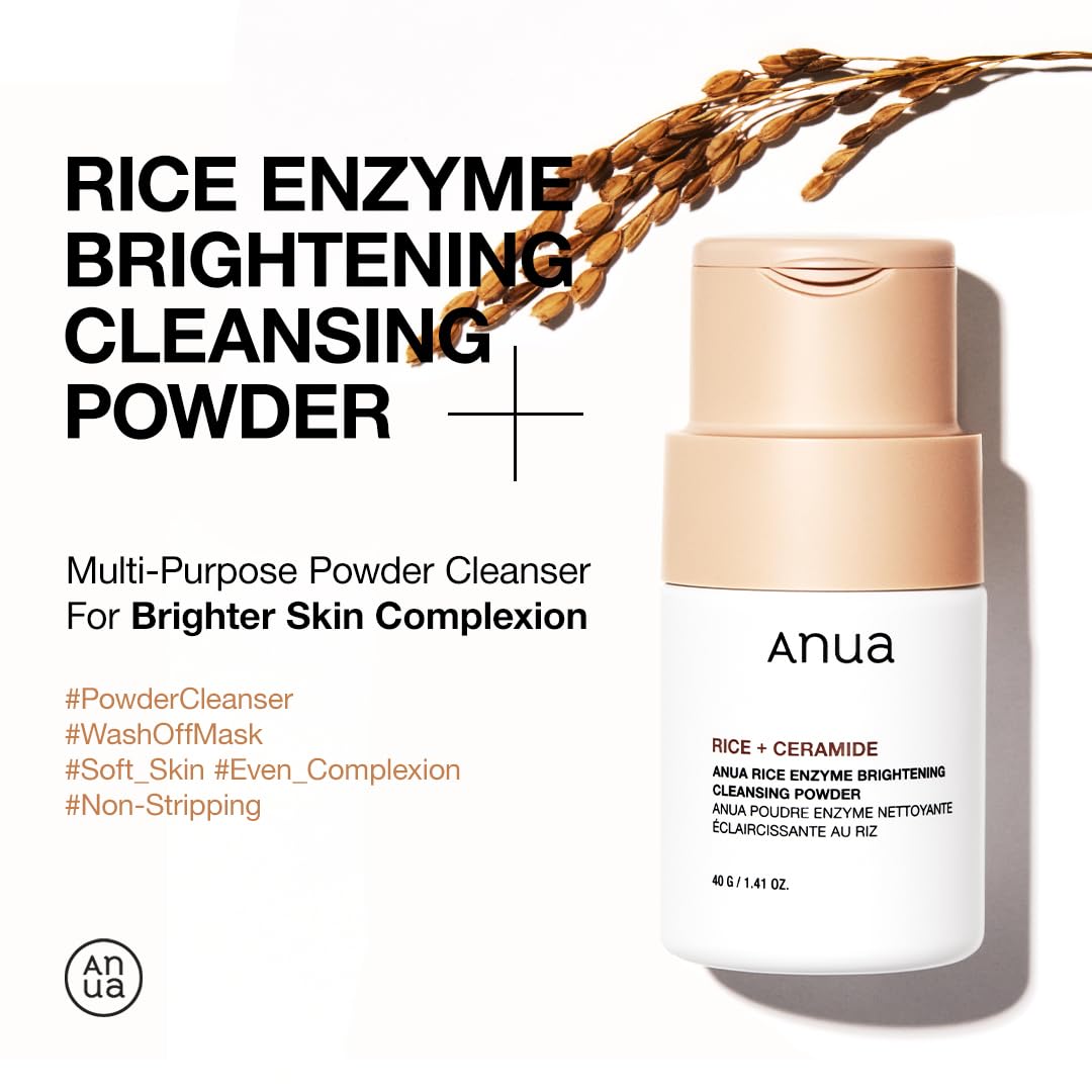 White Smoke ANUA Rice Enzyme Brightening Cleansing Powder, Exfoliating Powder-to-Foam Cleanser, Smooth Texture & Clarity, Hydrating & Gentle Formula, Korean Skincare,1.41 fl.oz
