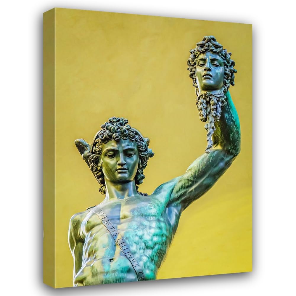 Dark Khaki ArtDirect Perseus, Florence, Italy. Statue by Cellini in Loggia dei Lanza of beheading of Medusa by Perseus. Custom Framed Art Print Giclee or Canvas Options with Various Sizes by McCallum, Murray