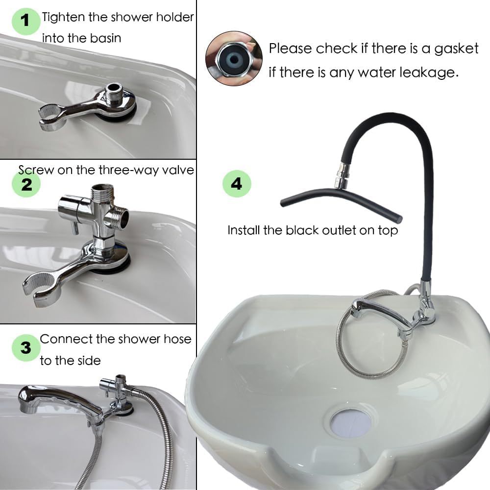 White Smoke Hair Washing Equipment with Faucet for Baber Shop, Hair Salon Tools for Waterfall Outlet, Shampoo Bowl Accessories, Scalp Massag，Adjustable and Flexible, Black
