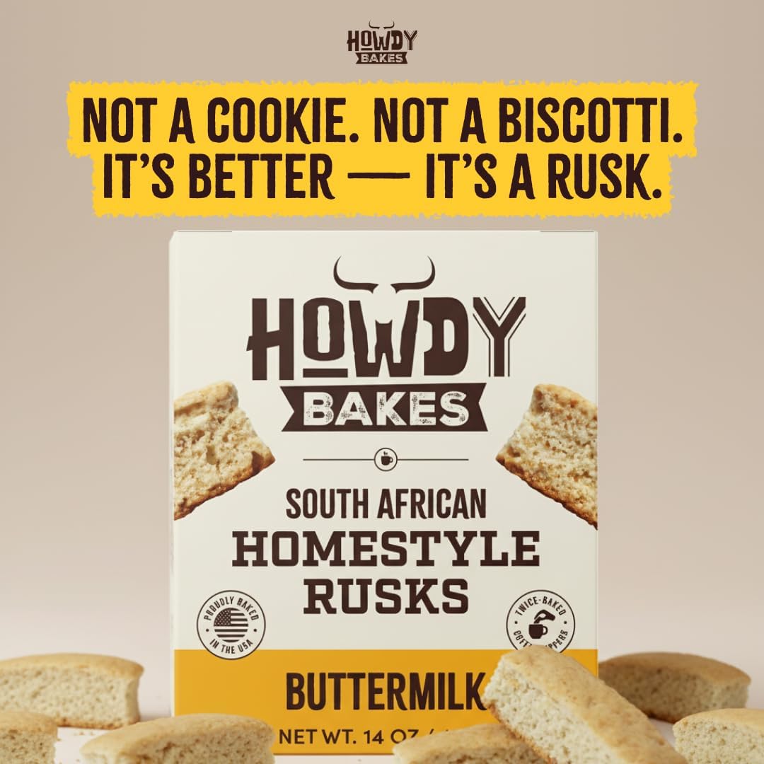 Gray Howdy Homestyle South African Rusks (Pack of 4) - Double Baked Biscuits w/Buttermilk, Healthy Bran, Cranberry & Almond & Chocolate Chip - Preservative Free Sweet, Crispy Treats For Tea & Coffee