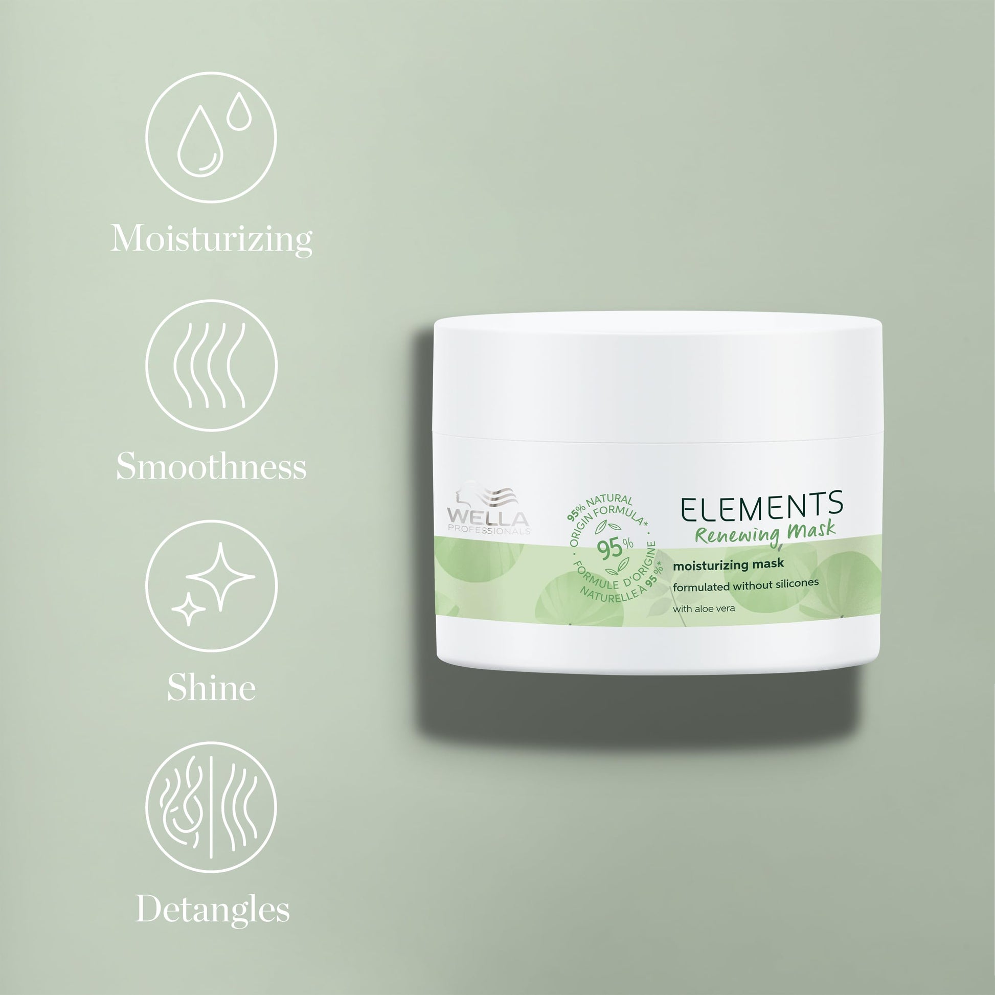 Gray Wella Professionals Elements Renewing Moisturizing Mask with Aloe Vera | Gentle for All Hair Types | Without Sulfate & Silicone | 5.07 Fl Oz