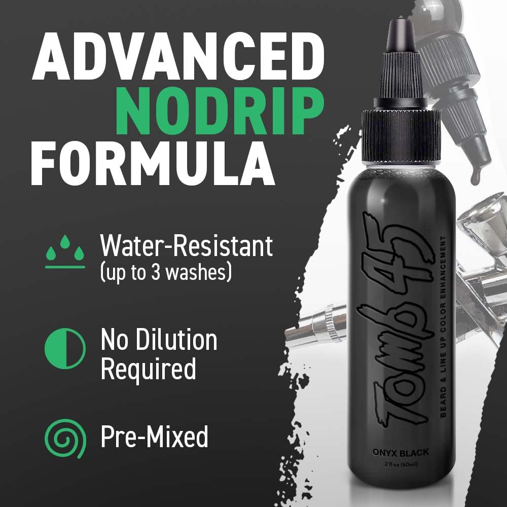 Dark Slate Gray Tomb 45 NO DRIP Enhancement Color (Onyx Black) | Hair Enhancer For Beard & Lineup | Water Resistant Hairline Filler Spray | Barber Beard Liner For Thicker & Fuller Hairstyling