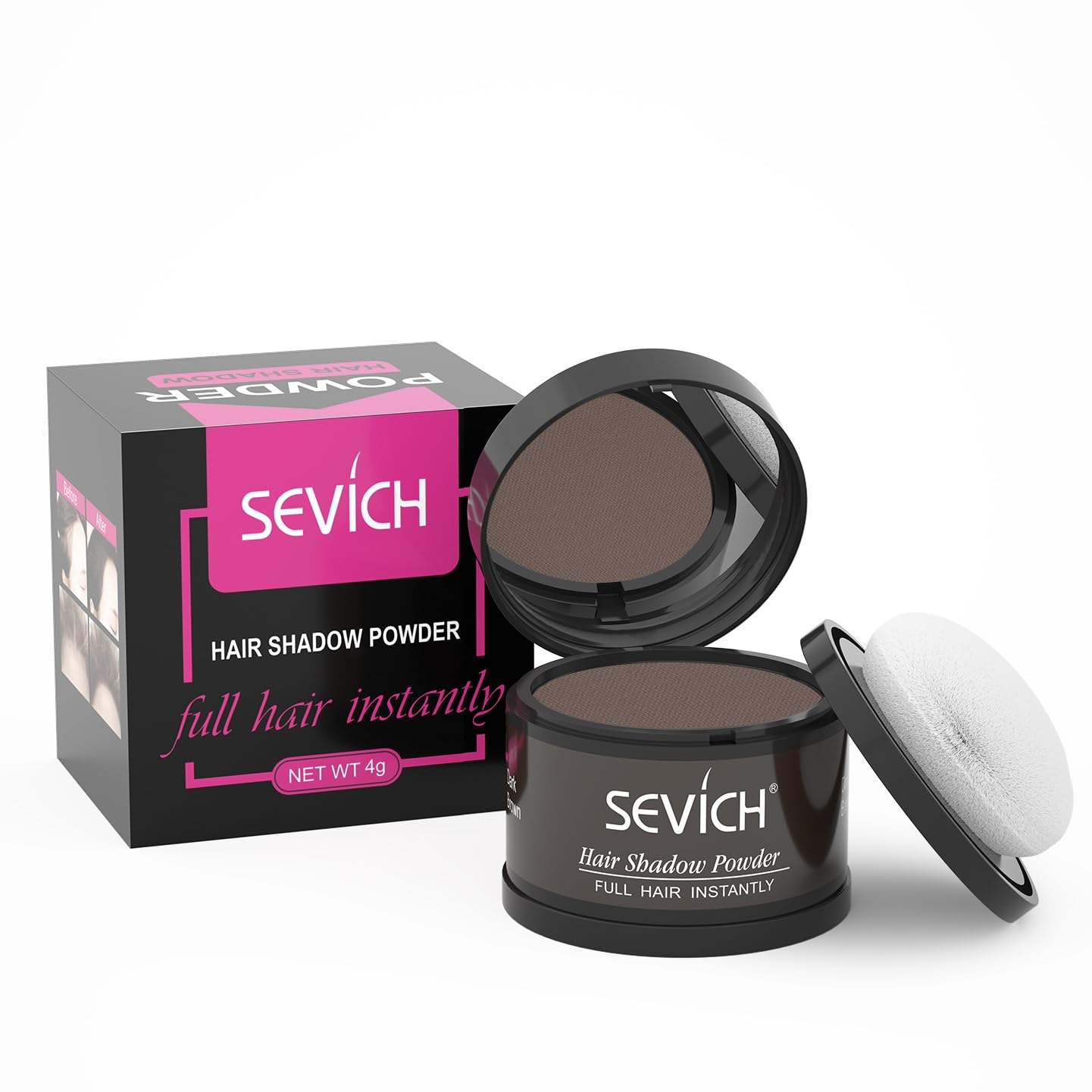 White Smoke Sevich Hairline Powder,Instantly Conceals Hair Loss, Root Touch up Powder, Hair Shadow Toppers for Women & Men, Touch Up for Thinning Gray Hair, Windproof & Sweatproof,Dark brown