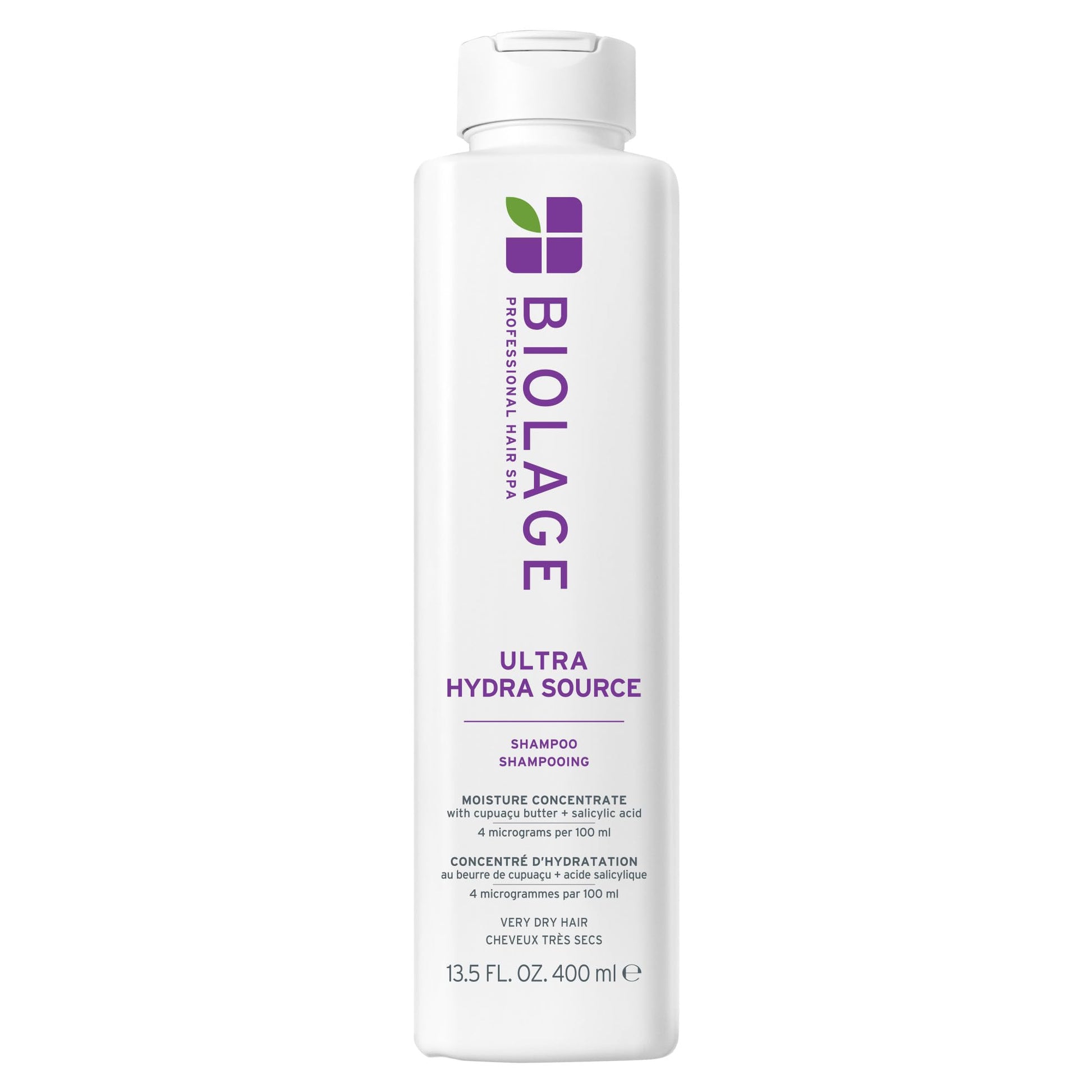 Lavender Biolage Ultra Hydra Source Shampoo - Deeply Moisturizes and Hydrates Very Dry Hair, Cleanses and Tames Frizz, For Thick, Coarse Hair, Infused with Cupuaçu Butter & Salicylic Acid, 13.5 Fl Oz