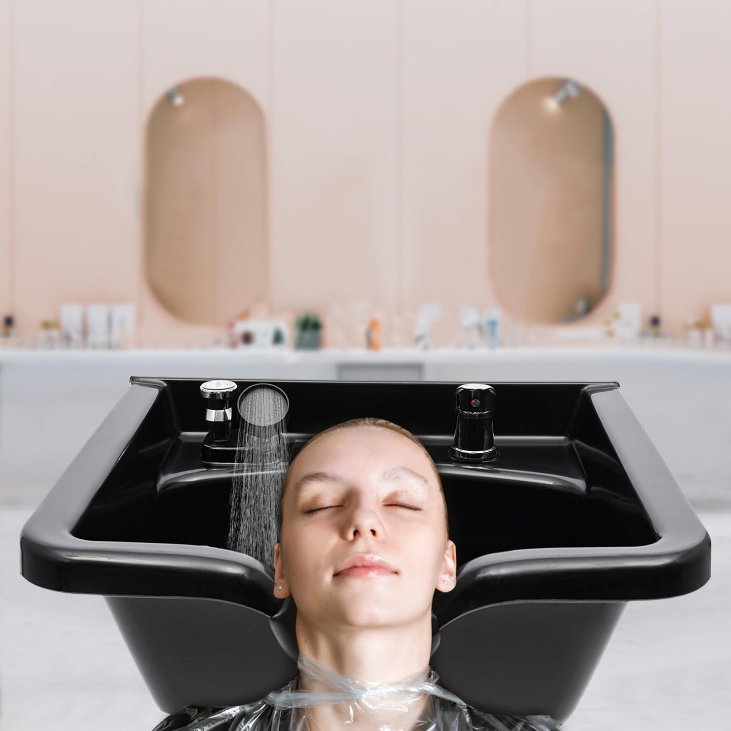 Light Gray Professional Shampoo Bowl, ABS Salon and Spa Hair Sink with Retractable Spray Head, Shampoo Salon Sink for Beauty Salon, Barber Store, Home