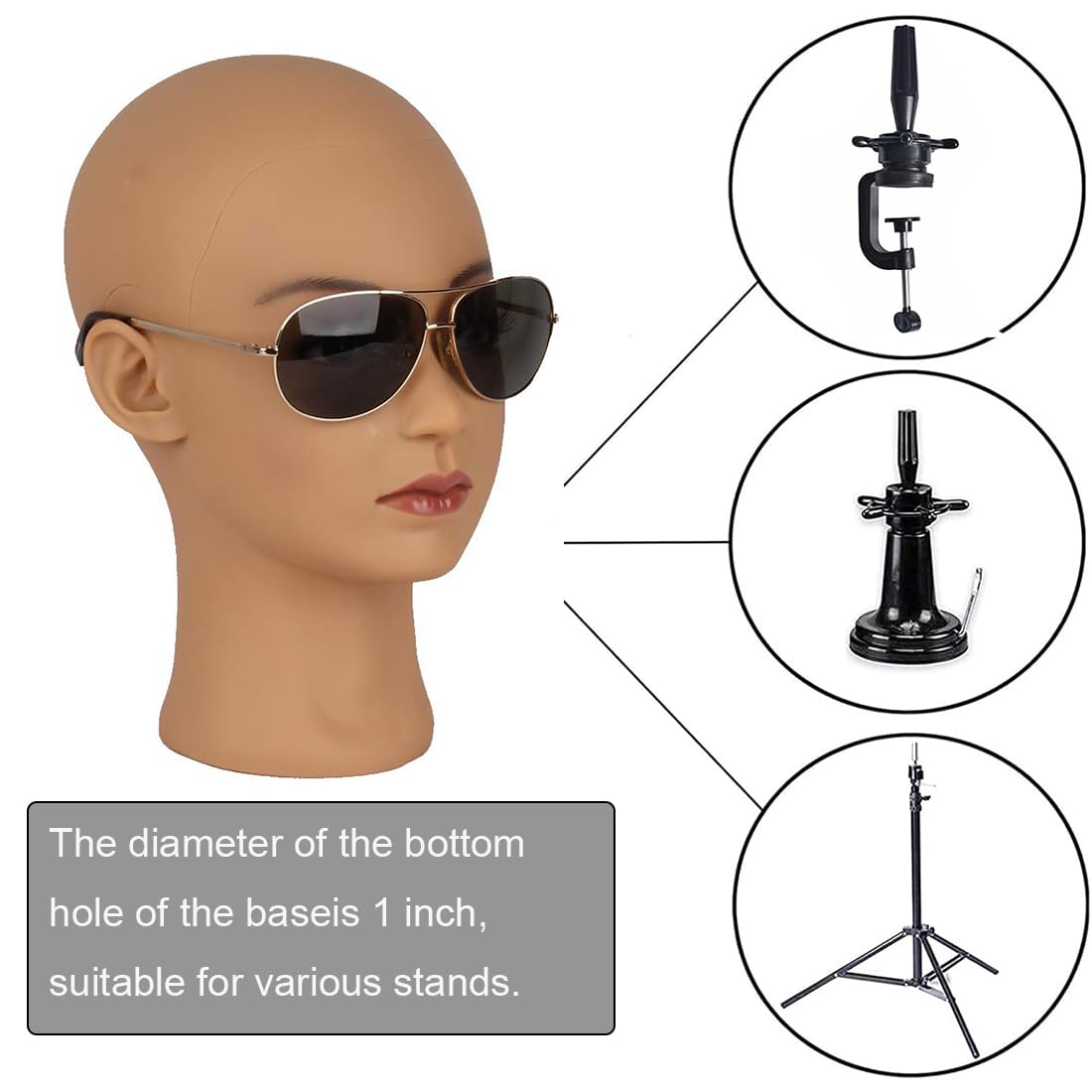 White Smoke Hairway Female Professional Cosmetology Training Mannequin - Bald Mannequin Head for Wigs Making and Display - With Free T-Pins (Light Brown 21.5 Inch)