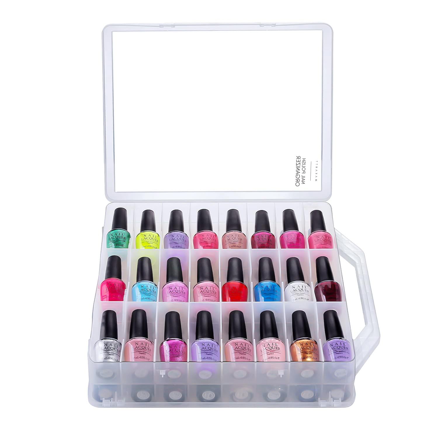 White Smoke Makartt Nail Polish Organizer: Clear Universal Nail Polish Holder for 48 Bottles, Portable Sturdy Gel Nail Polish Organizer Case with 8 Adjustable Dividers, Space Saver for Nail Bottles Display Travel