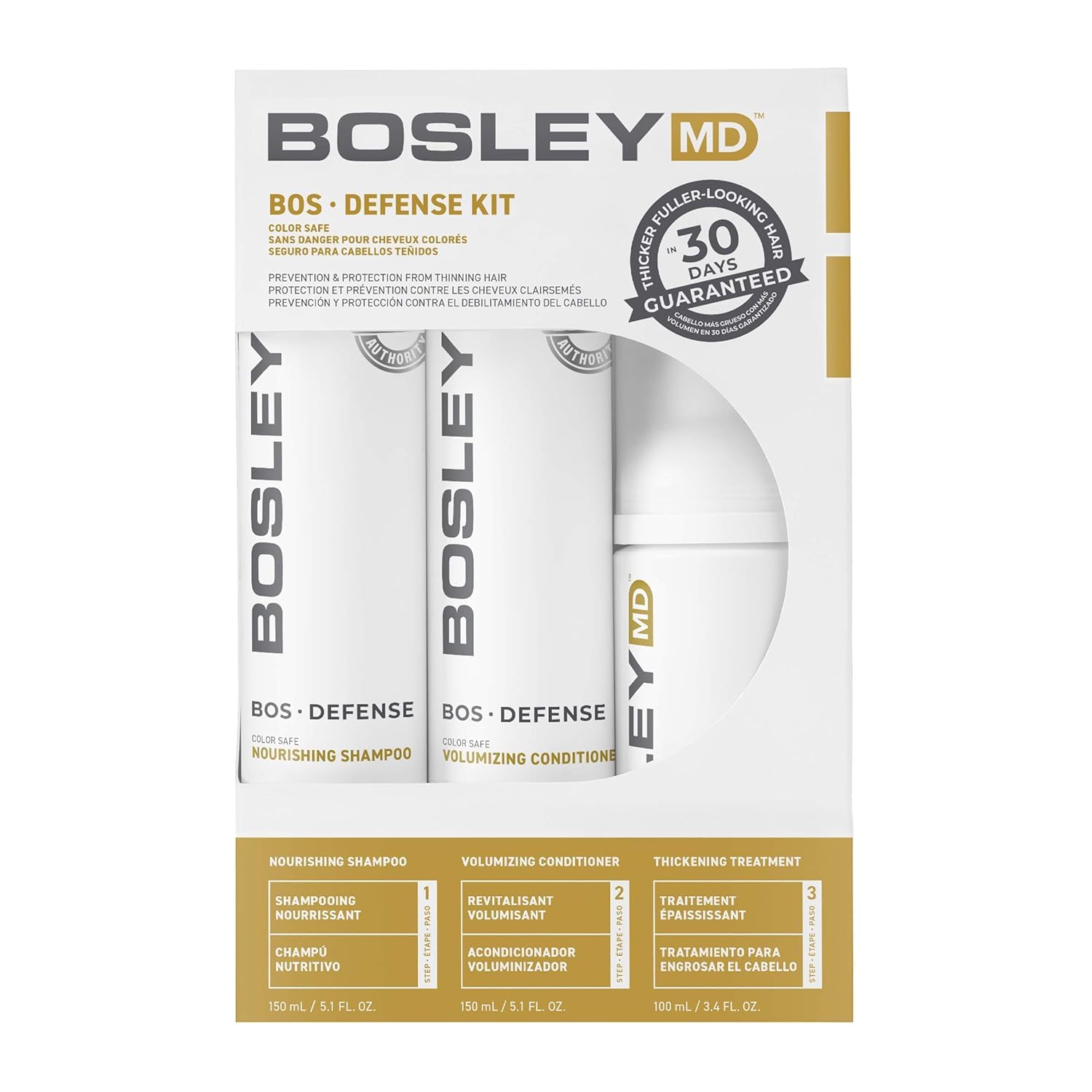 Lavender BosleyMD BosDefense 30-Day Hair Thinning Kit for Men & Women – DHT Blocking Shampoo, Volumizing Conditioner & Leave-In Thickening Treatment – Hair Growth Support System for Fuller, Thicker Hair