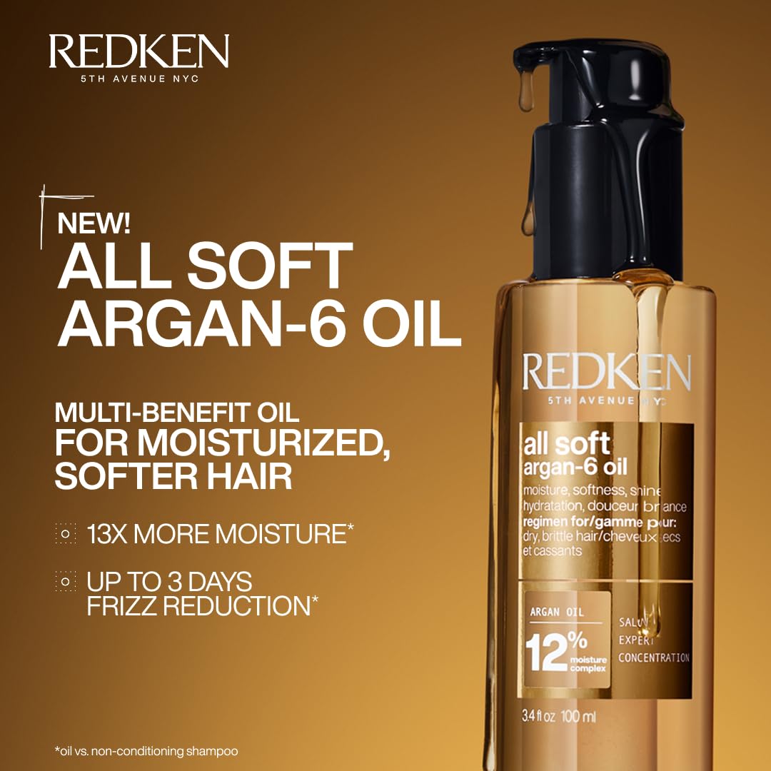 Saddle Brown Redken All Soft Argan-6 Oil Treatment For Dry Hair - Deeply Conditions Hair, Adds Softness and Shine With Argan Oil