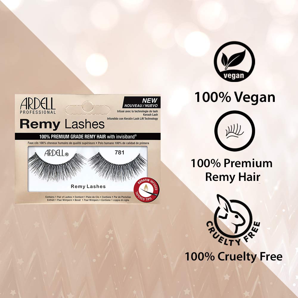 Misty Rose Ardell Remy Lash 781, Premium Grade Remy Hair False Lashes with Invisiband, 4 pairs