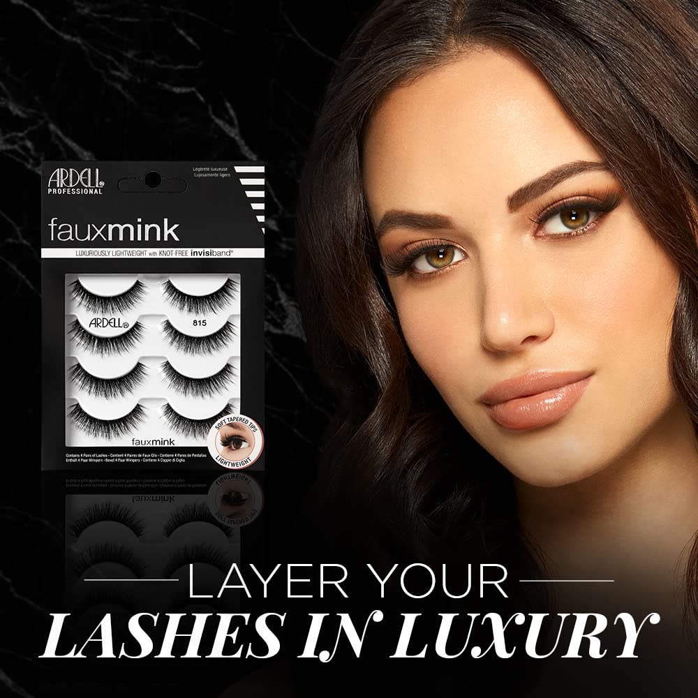 Black Ardell Faux Mink Lashes 815, Ultra-Soft, Natural Look False Eyelashes, Reusable Strip Lashes, 4 Pairs, 1 Pack