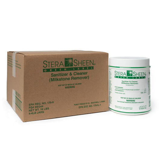 Sienna Stera Sheen 16lb Green Label Ice Machine & Ice Maker Cleaner + Sanitizer - Milkstone Remover & Descaler for Scotsman, Soft Serve Equipment, Food-Contact Surface - Restaurant-Grade - 4lb Jars, 4 Pack