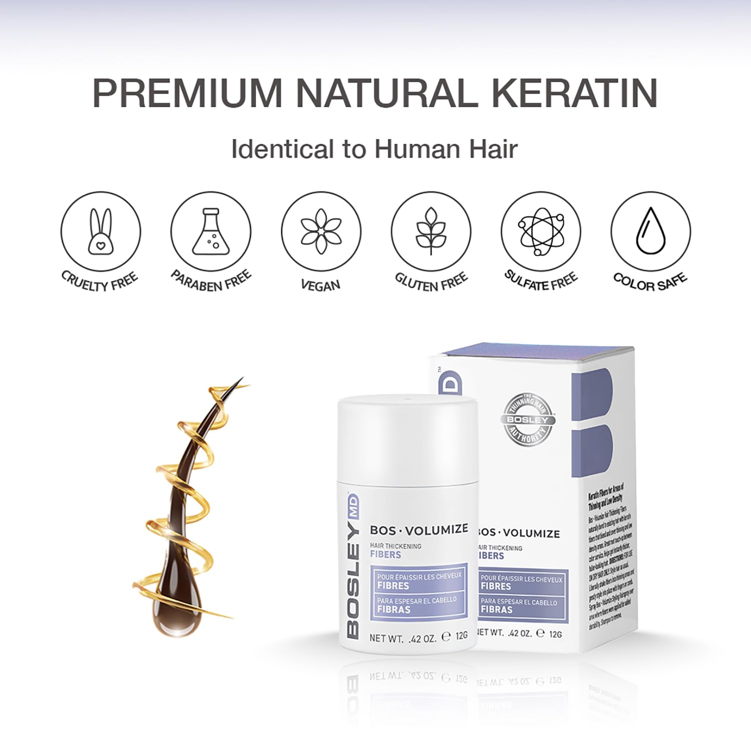 White Smoke BosleyMD BOSVolumize Hair Thickening Fibers – Natural Keratin Hair Building Formula for Thinning Hair & Bald Spots – Instant Fuller, Thicker Look – Wind & Sweat Resistant – Black, 0.42 oz
