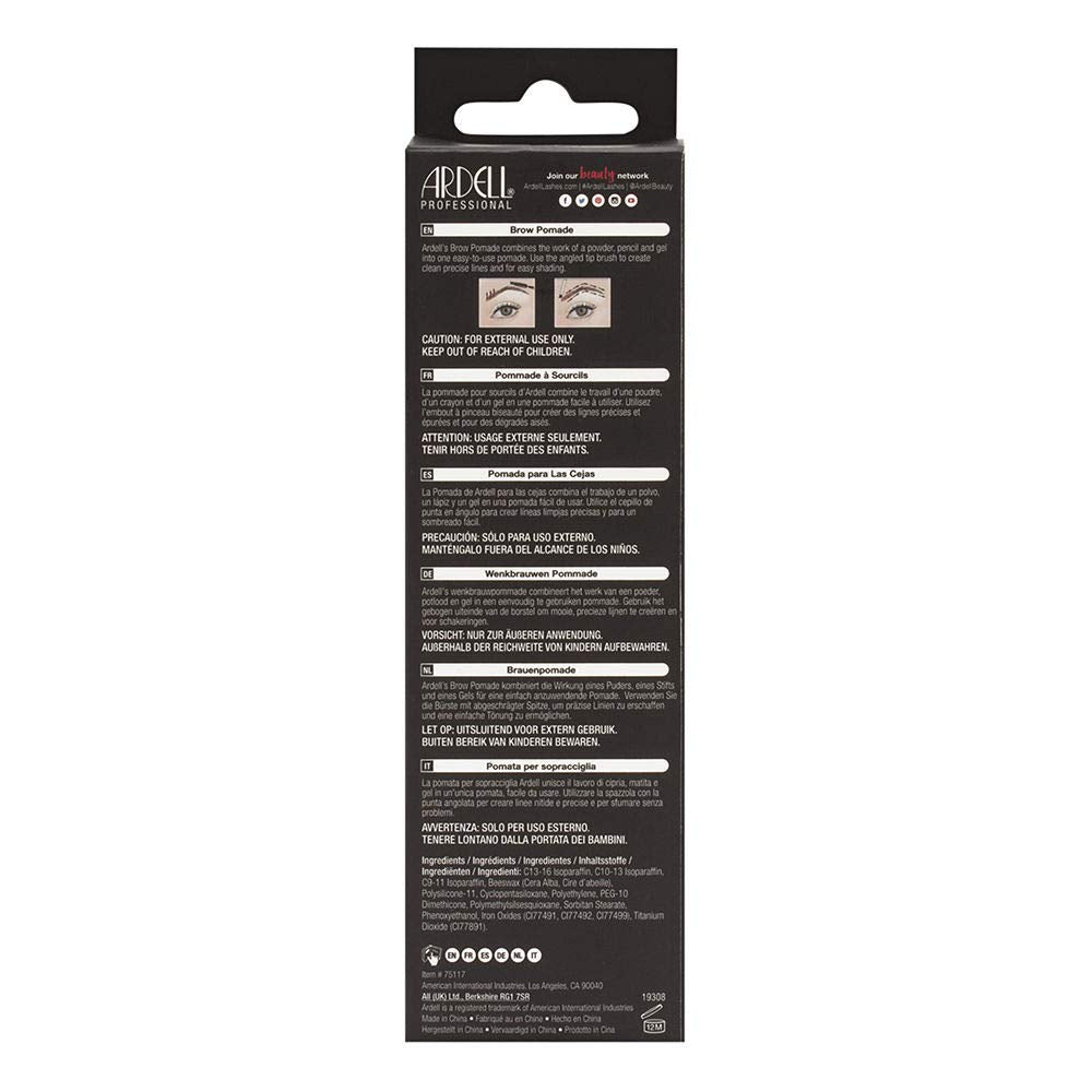 Dark Slate Gray Ardell Brow Pomade - Medium Brown, Smudge-Proof Long-Lasting Eyebrow Makeup, with Dual-Ended Precision Brush and Spoolie for Defined and Natural Brows, 1 Pack