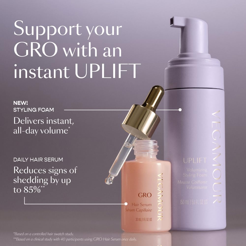 Dim Gray VEGAMOUR UPLIFT Volumizing Styling Foam, For fine, flat & thinning hair, Provides Volume & Resists Humidity, Non Sticky Formula, Bouncy Soft Hair