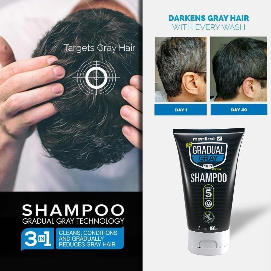 White Smoke MENFIRST Gray Reducing Shampoo for Men – Hair Darkening Shampoo, Anti Grey Hair Color Restoring Treatment, Harsh Chemical-Free - For Dark Brown to Black Shades – 5 oz