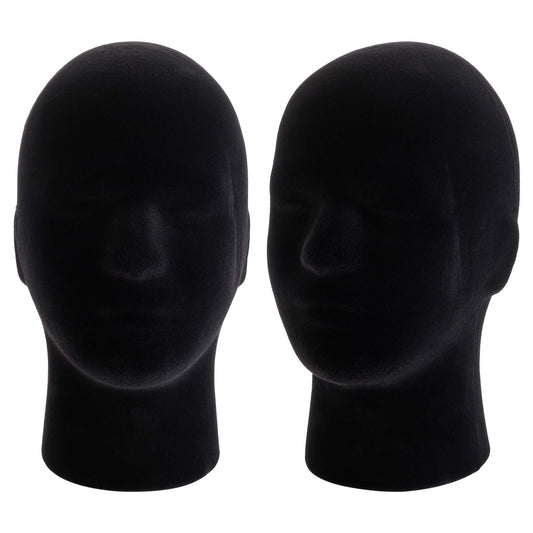 Black Hedume 2 Pack Mannequin Head Stand Model, Foam Black Velvet Male Wigs Display Model, Mannequin Manikin Head for Wig, Hat, Glasses