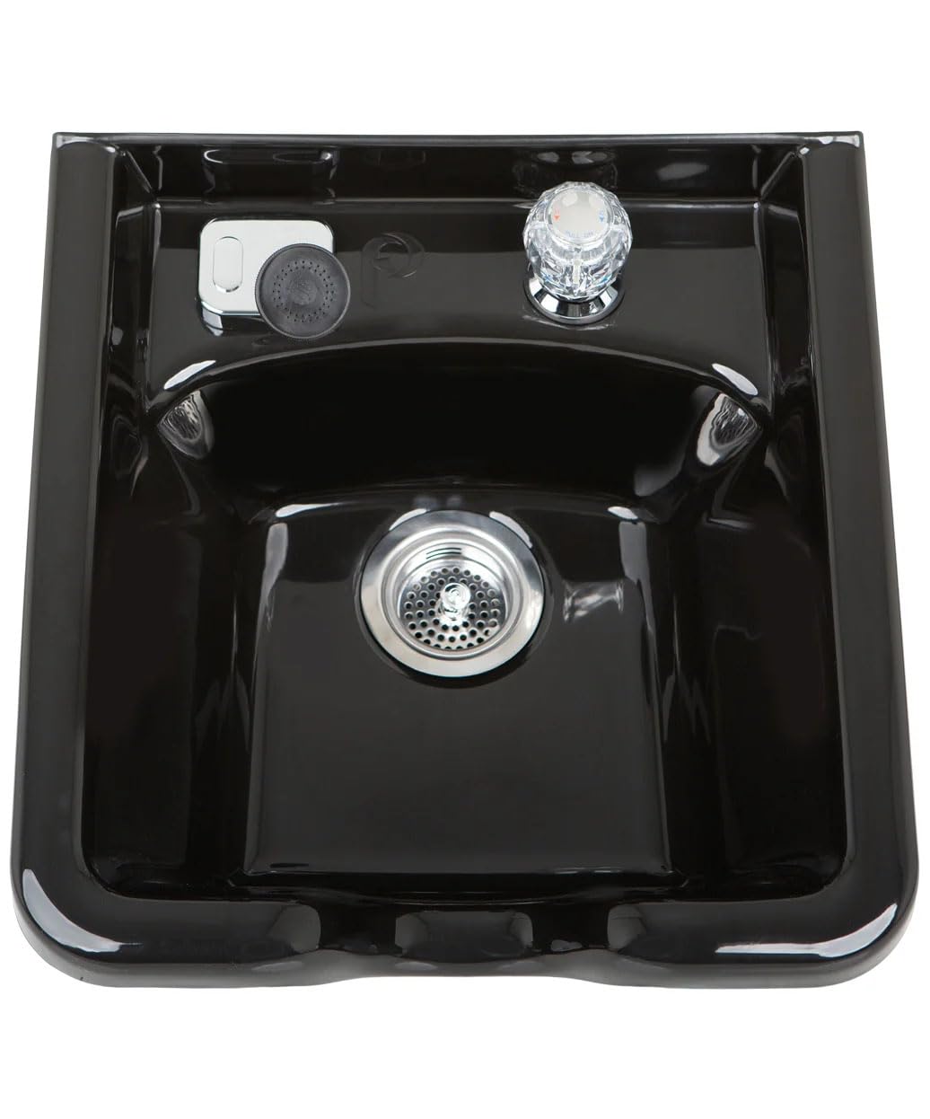 Dark Slate Gray Pibbs 5350 Professional Salon Shampoo Bowl - Durable ABS Plastic with Pibbs 562 Single-Handle Faucet, Stain-Resistant, Includes Spray Hose & Installation Hardware, 19"x18.75"x9", Black, PIB-5350