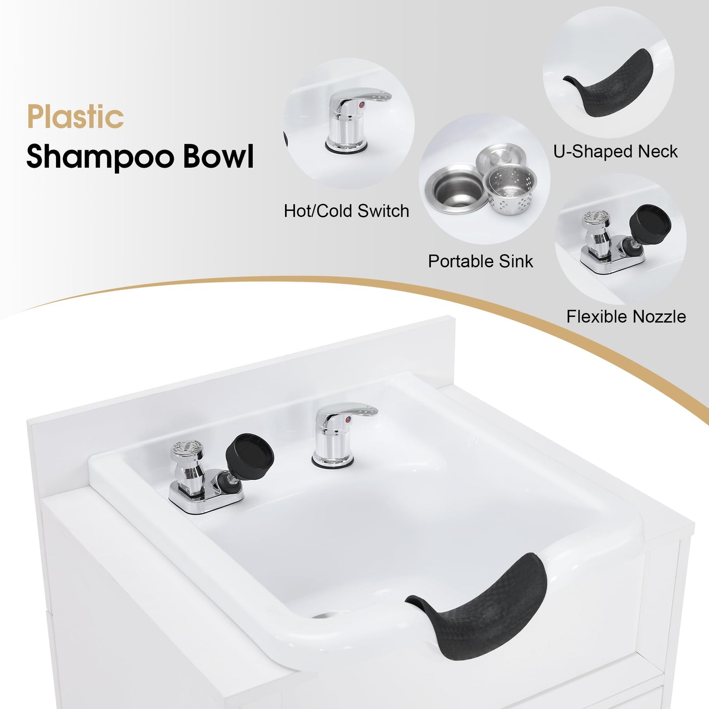 Lavender BarberPub Barber Storage Shampoo Station, Spa Textured Embossed Cabinet with Shampoo Bowl & Drawers, Hair Salon Sink Backwash Equipment 7131 (All White)