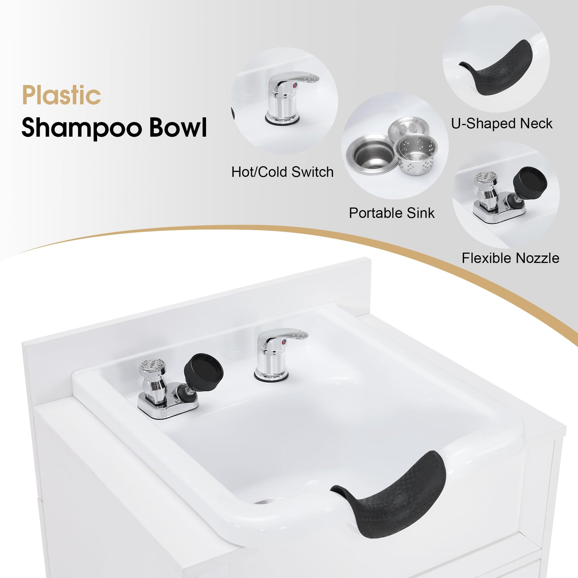 Lavender BarberPub Barber Storage Shampoo Station, Spa Textured Embossed Cabinet with Shampoo Bowl & Drawers, Hair Salon Sink Backwash Equipment 7131 (All White)