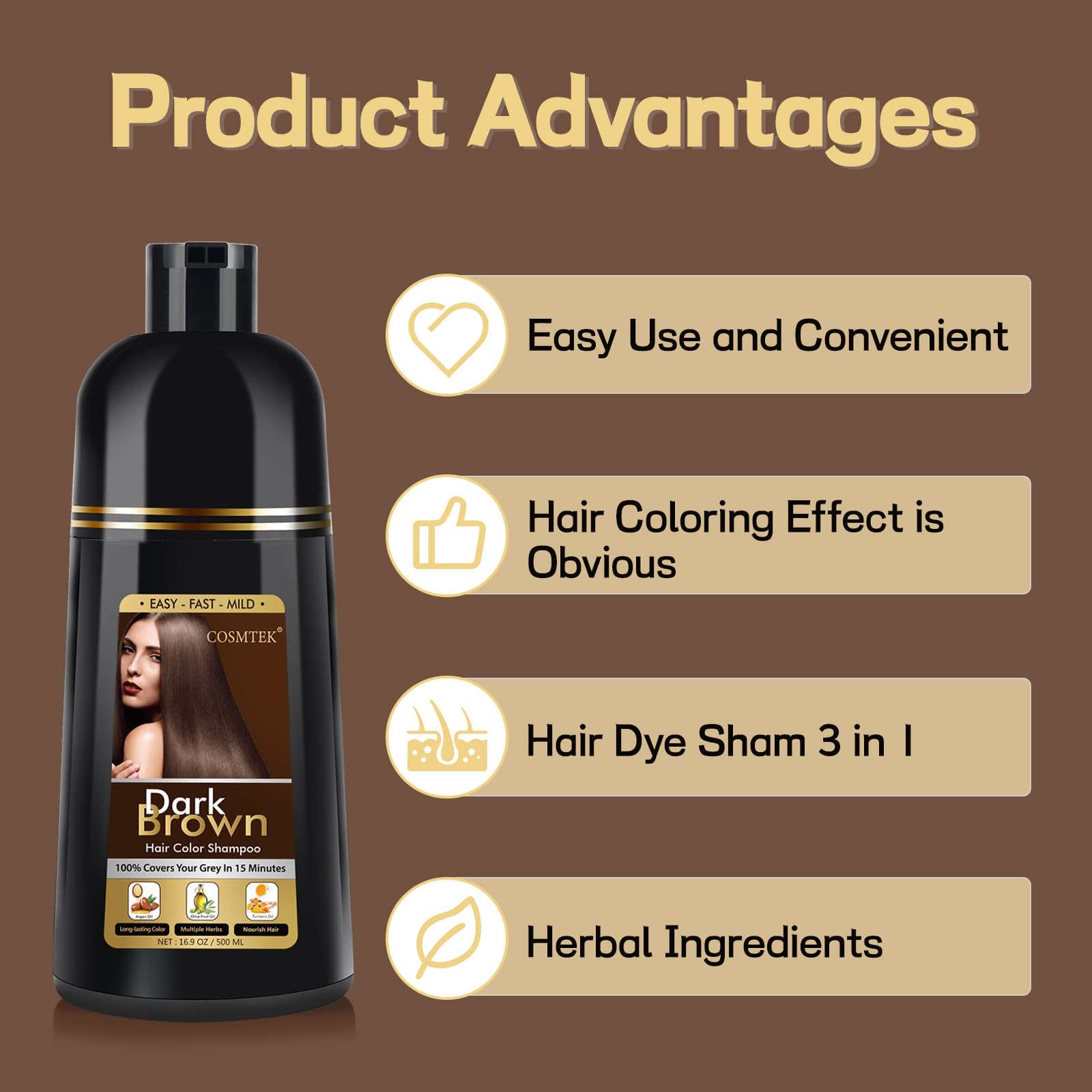 Dark Olive Green BOJICA Dark Brown Hair Dye Shampoo, Hair Color Shampoo for Women, 3 in 1 Hair Dye for Gray Hair 100% Grey Hair Coverage/Instant/Herbal Ingredients 17.6 OZ