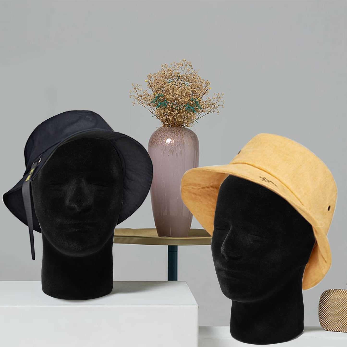 Dark Gray Foraineam 2 Pack Male Foam Mannequin Head Wig Display Holder, 11 Inch Man Manikin Stand Model, Black Foam Heads for Wig Hats Glasses Masks