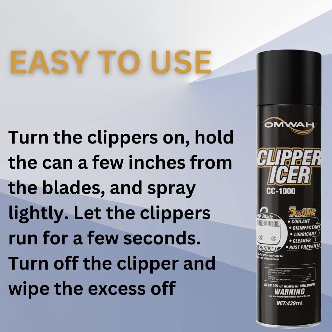 Light Gray OMWAH 5 in 1 Clipper Icer Blade Cleaner and Lubricant Clipper Spray (3 pack) (15 oz. Can)…
