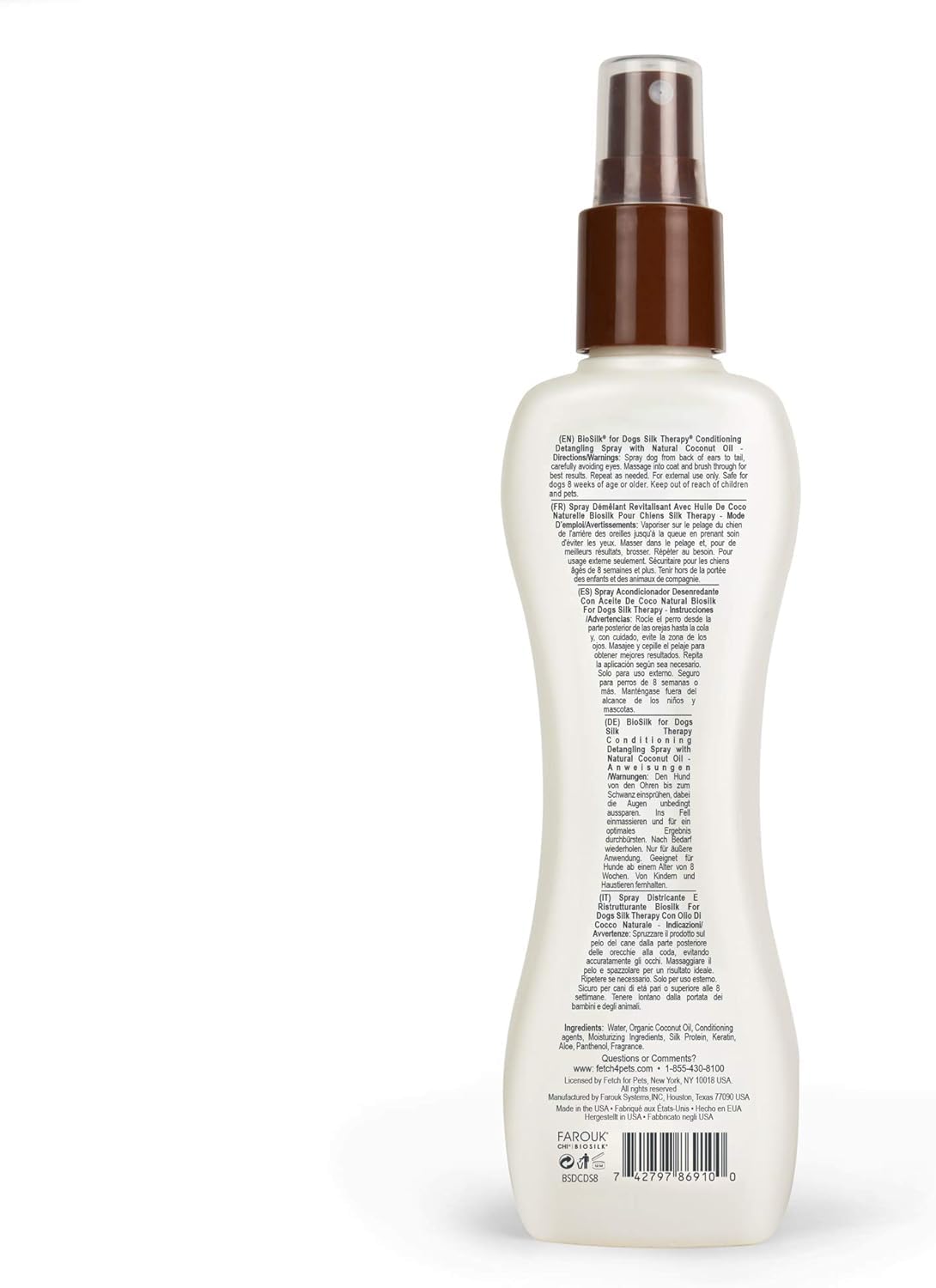 White Smoke BioSilk Silk Therapy Conditioning Detangling Spray for Dogs with Natural Coconut Oil - Dog Matted Hair Detangler Conditioner for Dogs, Dematting Grooming Supplies, 7 Fl Oz - 2 Pack