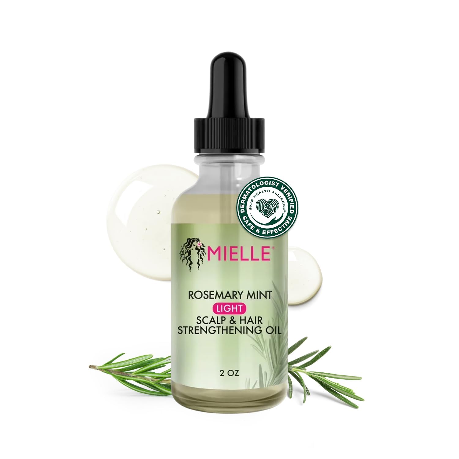 White Smoke Mielle Organics Rosemary & Mint Light Hair Oil, Split Ends & Dry Scalp Treatment - Infused with Biotin & Essential Oils for Strengthening, Soothing, Moisturizing & Encouraging Longer Hair (2 Oz)