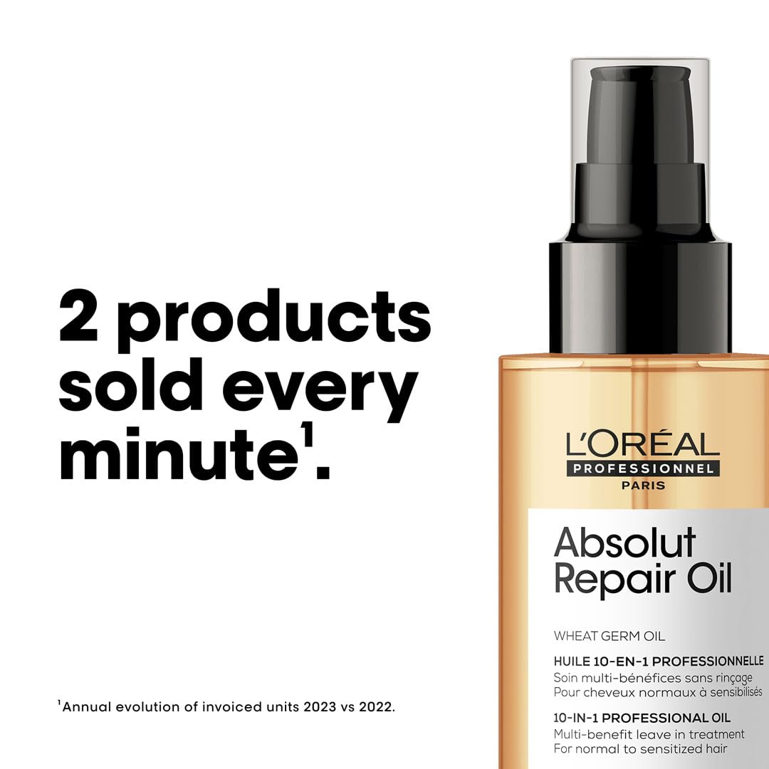 White Smoke L'Oréal Professionnel Paris Absolut Repair 10-in-1 Oil – Nourishing Multi-Benefit Oil For Dry & Damaged Hair, Repairs Hair and Provides Shine
