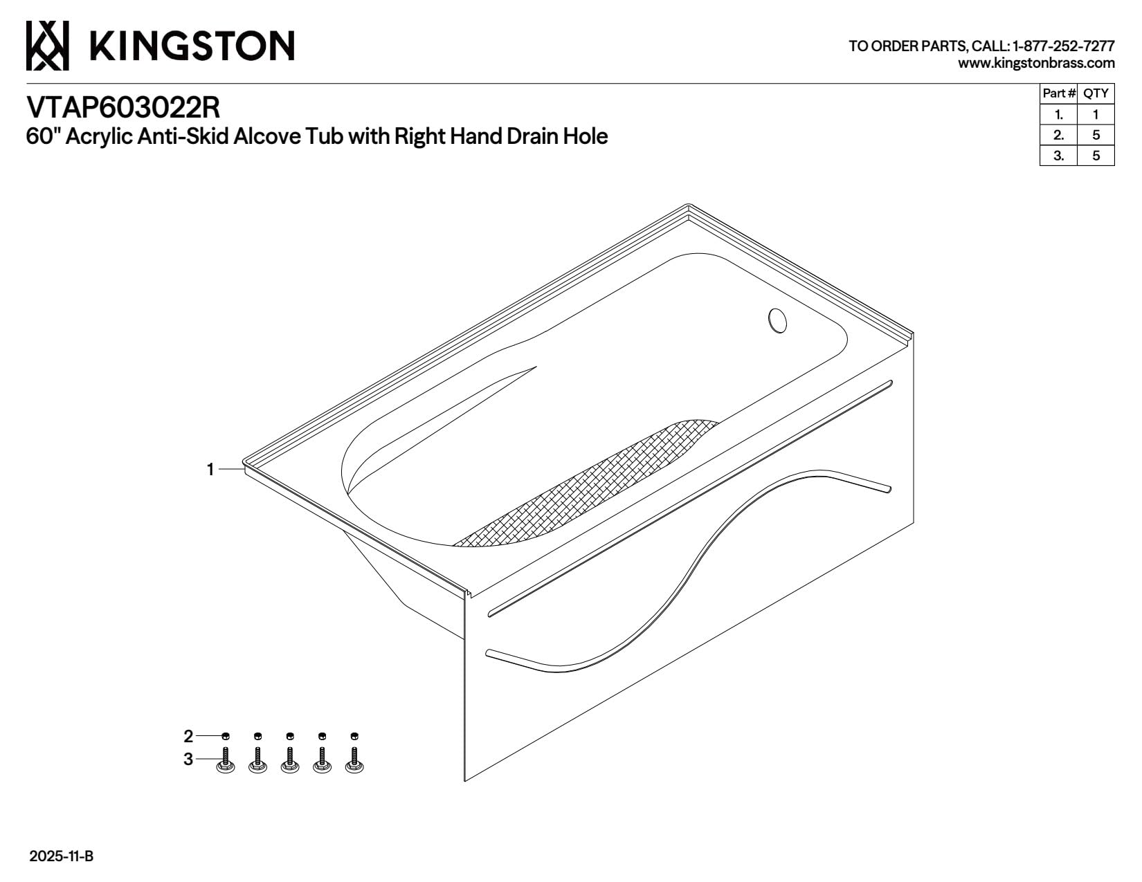 White Smoke Kingston Brass Aqua Eden VTAP603022R 60-Inch Acrylic Anti-Skid Alcove Tub with Right Hand Drain Hole, White