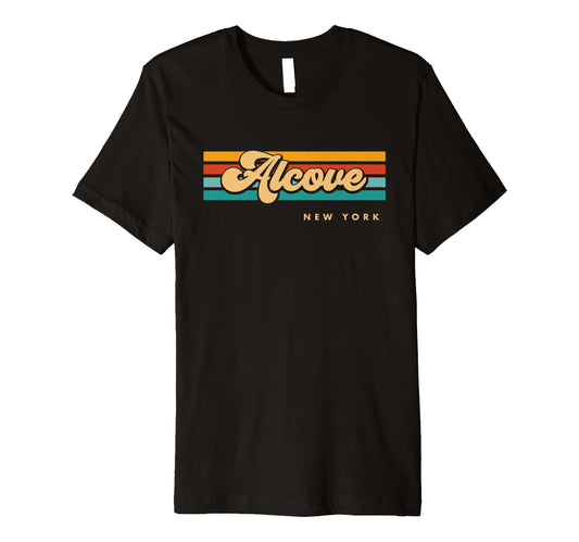 White Smoke Vintage Sunset Stripes Alcove, New York Premium T-Shirt