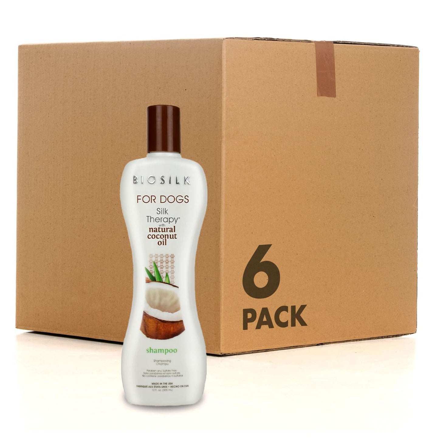 Dark Khaki BioSilk for Dogs Silk Therapy Shampoo With Natural Coconut Oil | Sulfate and Paraben Free Natural Dog Shampoo, 12 Fl Oz - 6 Pack | Made in the USA
