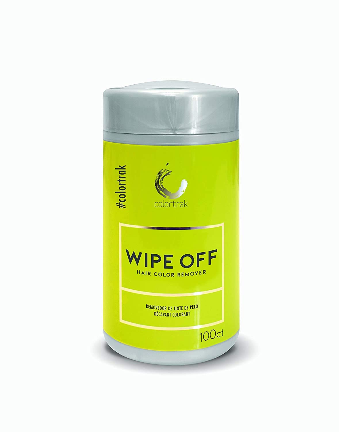 Yellow Green Colortrak Gentle Hair Color Remover Wipes, Moist, Non-irritating Towelettes, Formulated with Aloe, Easily Remove Hair Color Stains from Skin, Convenient Canister, 100 Wipes