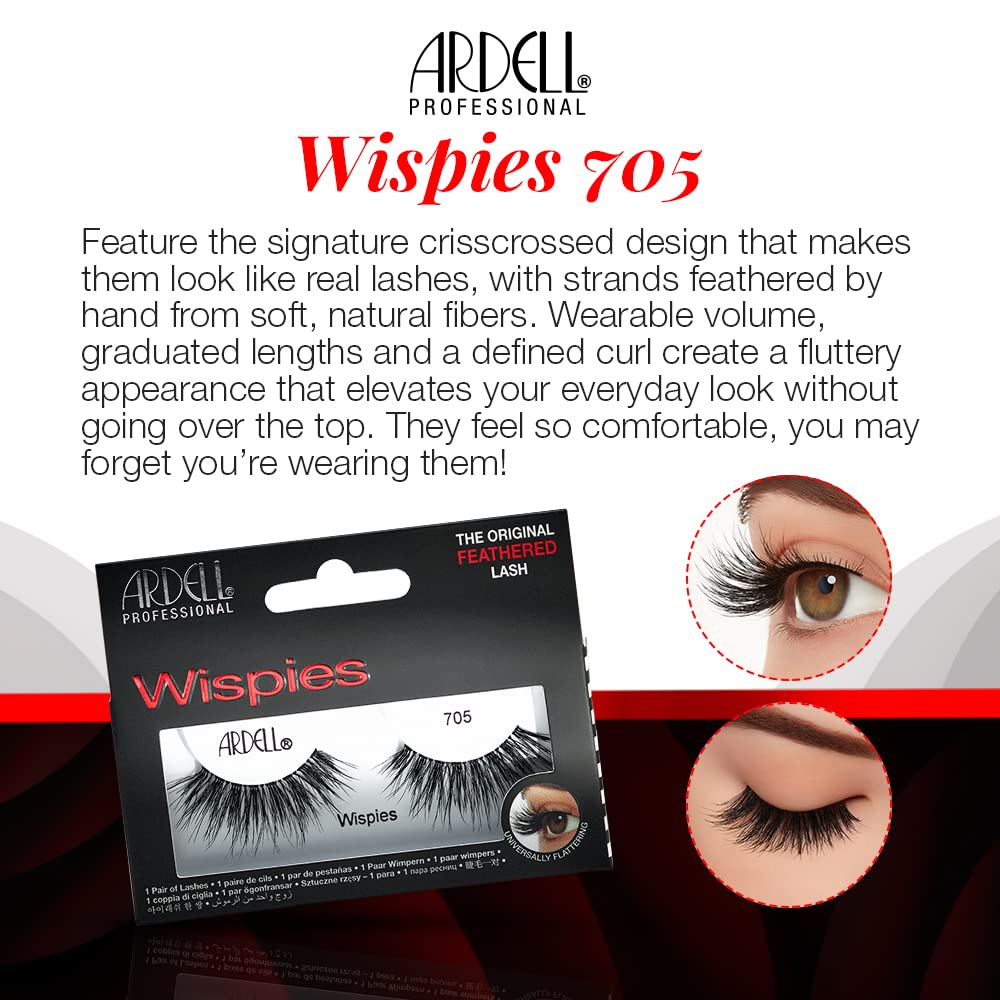 White Smoke Ardell Wispies False Lashes 705 - Full Volume False Eyelashes, Long & Fluffy Lashes for Natural Look, 1 Pair