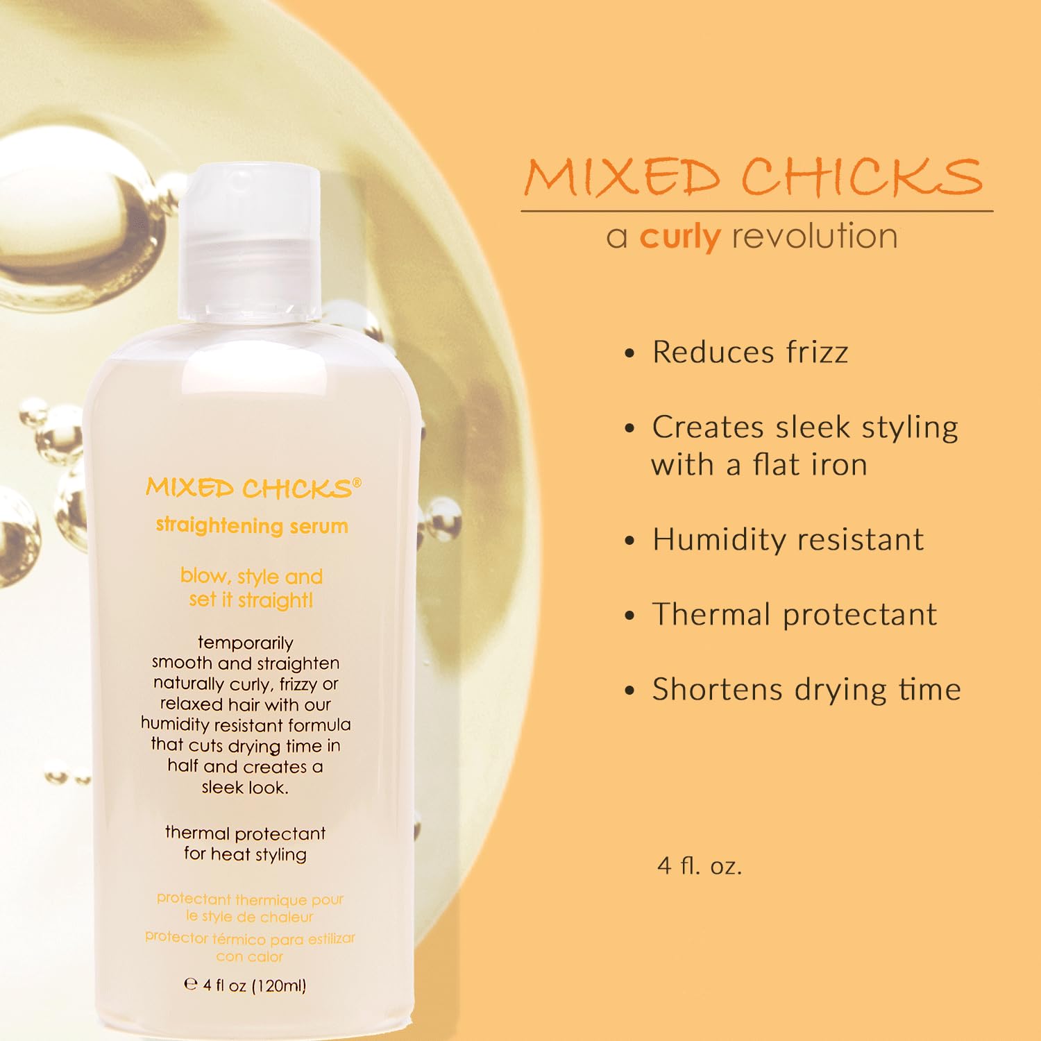 Light Goldenrod Mixed Chicks Straightening Serum - Thermal Protection, 4 fl.oz. / 120ml