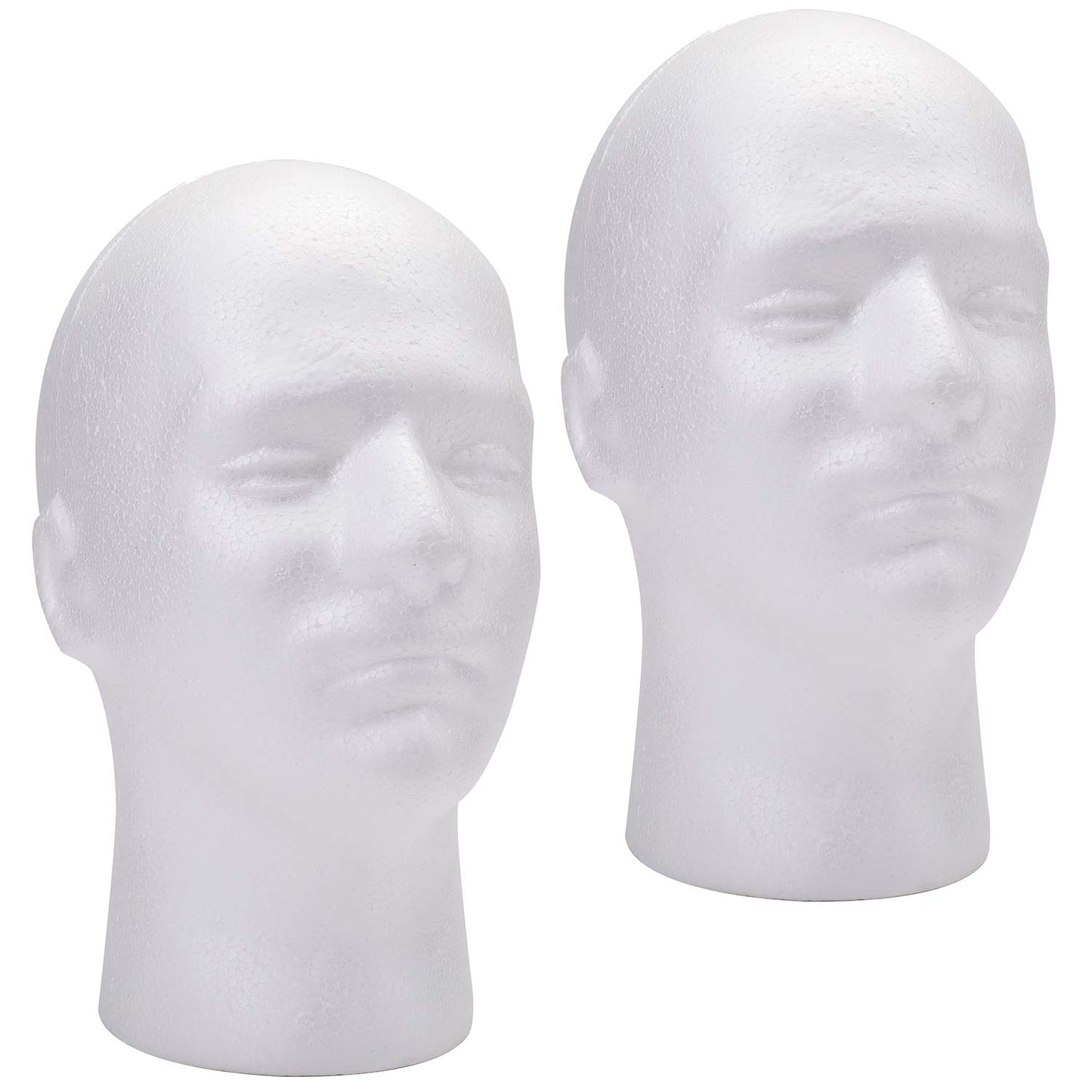 White Smoke Foraineam 2 Pack Male Foam Head 11 Inch Man Mannequin Manikin Foam Heads Wig Display Holder Hats Glasses Display Stand