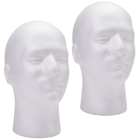 White Smoke Foraineam 2 Pack Male Foam Head 11 Inch Man Mannequin Manikin Foam Heads Wig Display Holder Hats Glasses Display Stand