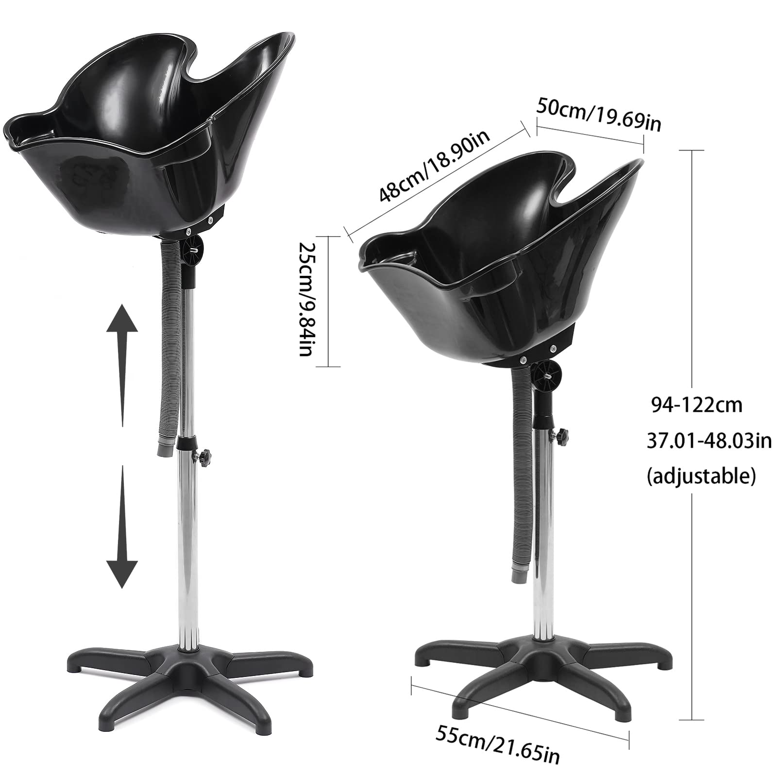 White Smoke Fichiouy Mobile Shampoo Basin Sink Stand with Height Adjustable, Portable Large Salon Hair Hairdressing Back Wash Shampoo Bowl Deep Basin Hair Washing Sink