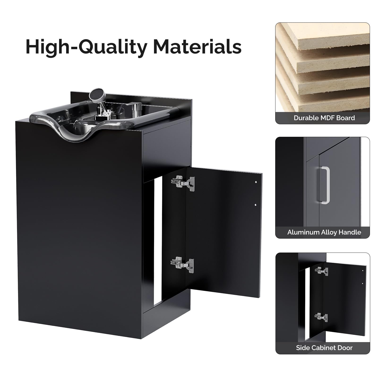 White Smoke OmySalon Shampoo Bowl with Cabinet, Salon Wet Station with Sprayer Faucet Shampoo Cabinetry, Portable Hair Wash Sink for Beauty Spa Barber