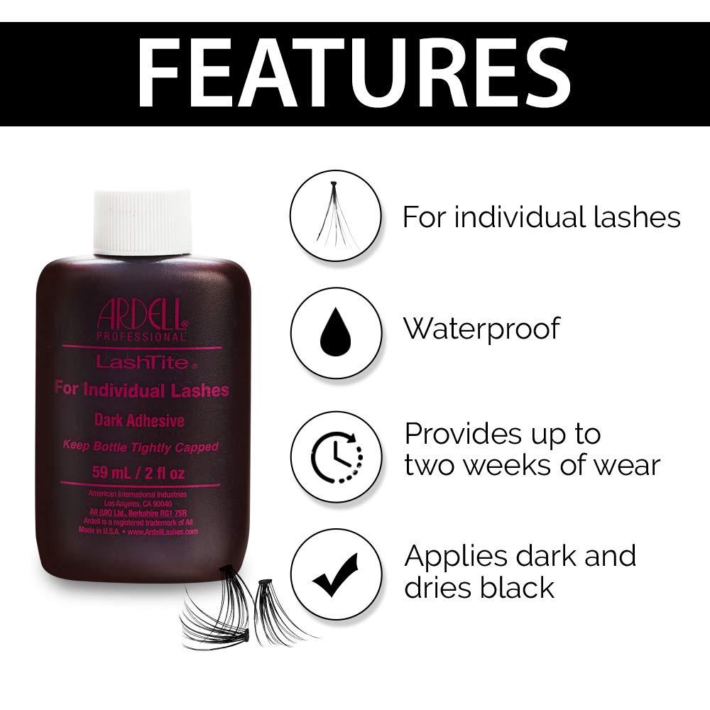 White Smoke Ardell LashTite Lash Adhesive, Dark Eyelash Glue for Individual Lashes - Long-Lasting Waterproof Lash Glue, 2 fl oz