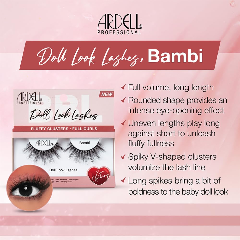 Misty Rose Ardell Doll Look Lashes Bambi – Fluffy Cluster Natural Look False Eyelashes, Full Curls for Big Eye Effect, Lightweight Reusable Wispy Lashes Strips, 4 Pack