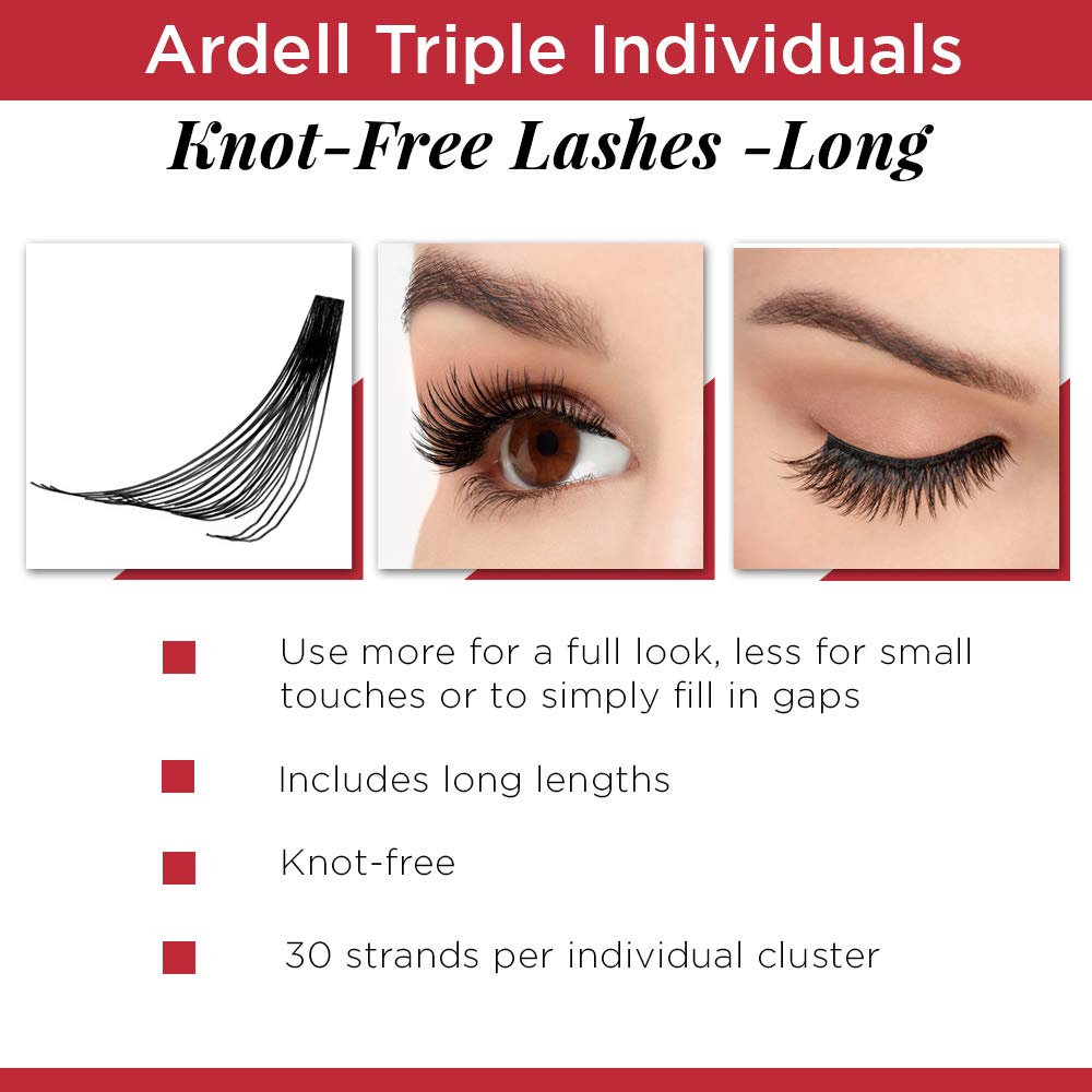 White Smoke Ardell Triple Individual Lashes - Long Black, Knot-Free Eyelash Extensions, Volumizing DIY Lash Clusters for Fuller Lash Enhancement, 4 Pack