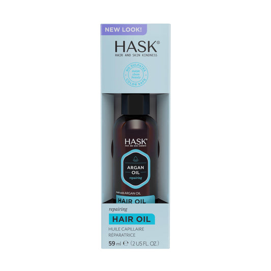Light Blue HASK ARGAN REPAIRING Shine Hair Oil for All Types Vegan Color Safe Gluten-free Sulfate-free Paraben-free