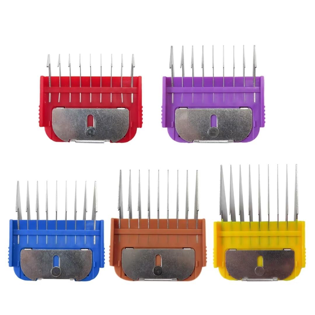 White Smoke New Professional Animal Stainless Steel 5 Color Guide Comb Set for 10#/15#/30# Detachable Blade,Compatible for Andis/Oster A5/ Wahl KM Series Guards Clipper(Cutting Length 3mm-16mm)