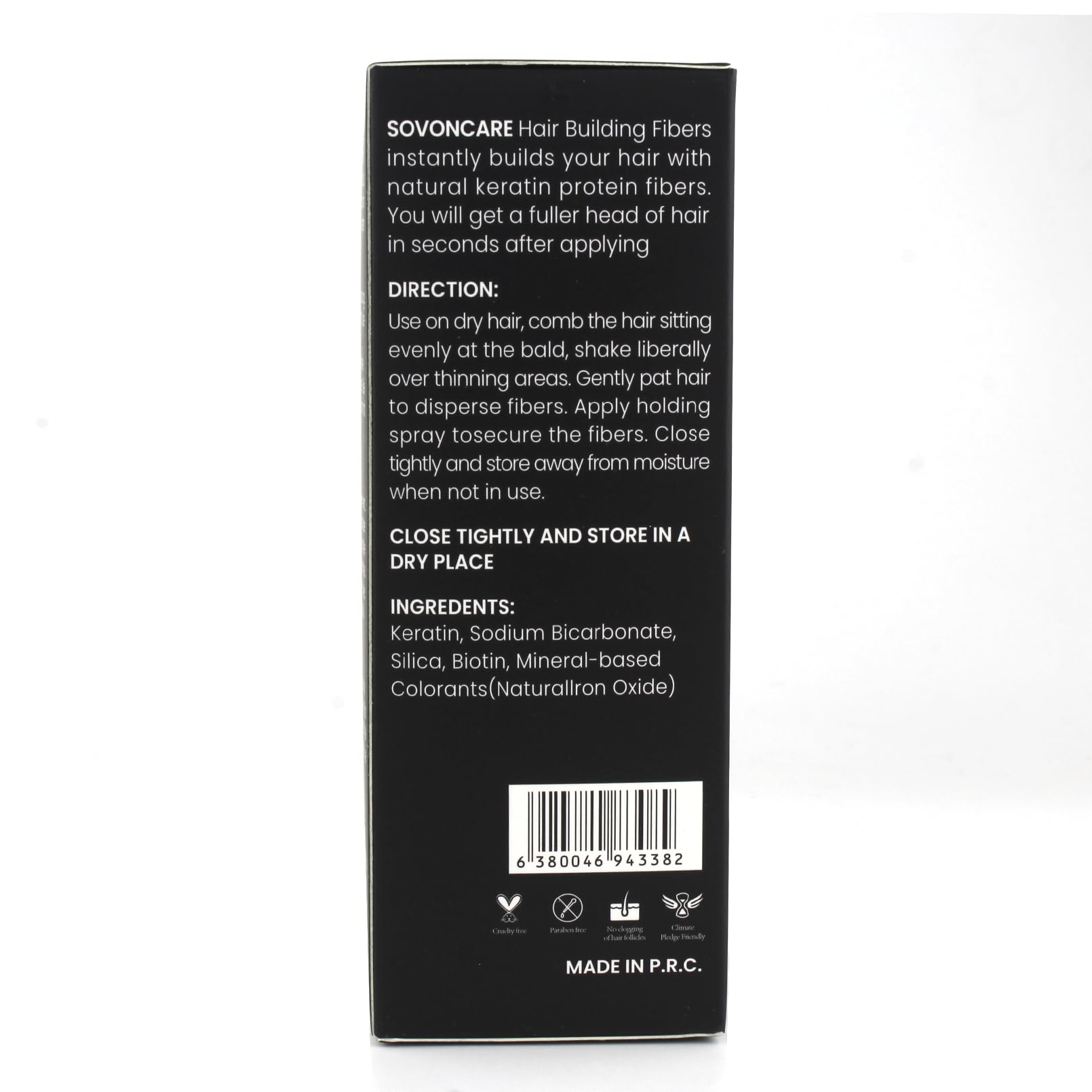 Black SOVONCARE Hair Fibers for Thinning Hair, Black Hair Building Fibers for Bald Spots Undetectable & Natural, Conceals Hair Loss, Fill In Fine Hair Powder Hair Thicker Instantly for Women & Men 28g
