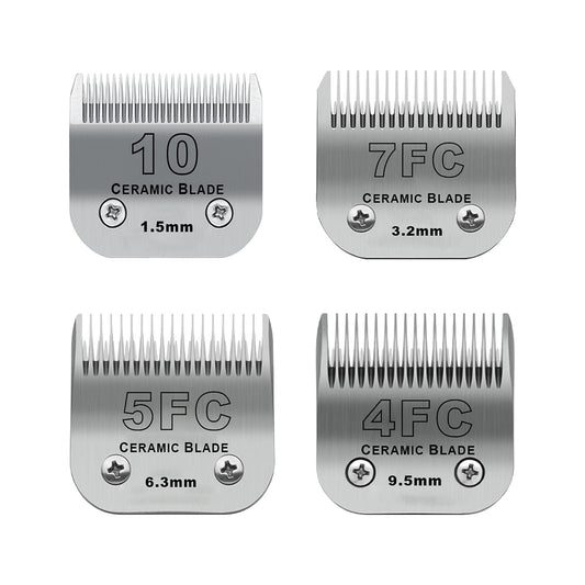 White Smoke Size 10/7FC/5FC/4FC Detachable Pet Dog Grooming Clipper Ceramic Blades Set,Compatible with Andis,Oster A5,Wahl KM10 Series Clippers,Cut Length 1/16"(1.5mm) to 3/8"(9.5mm),4 Pack