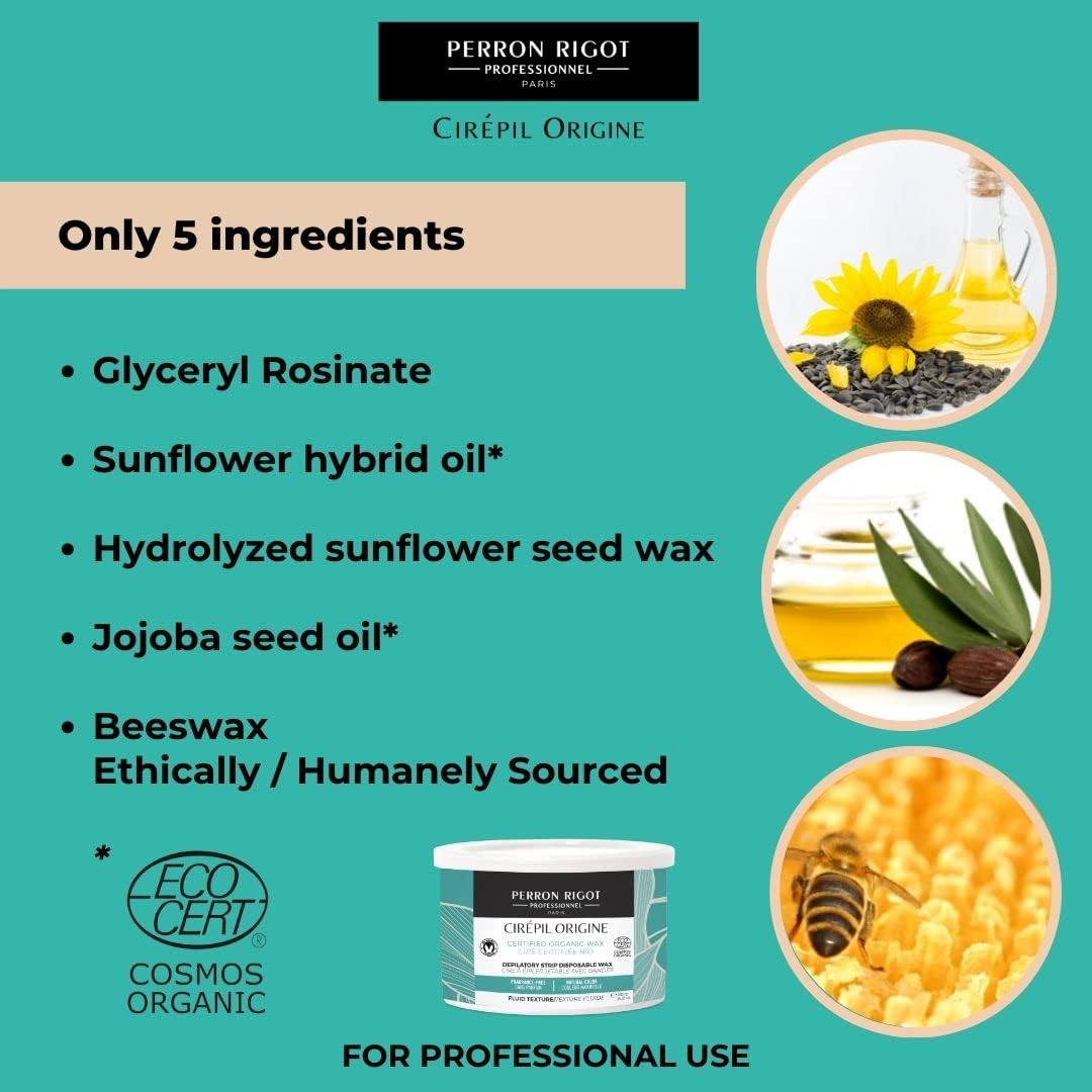 Light Sea Green Cirepil - Origine - 400g / 14.11 oz Soft Wax Tin - Cosmos Certified Organic Strip Wax - 100% Natural with Jojoba Oil - Fragrance-Free for Sensitive Skin - Professional Body Depilatory Refill