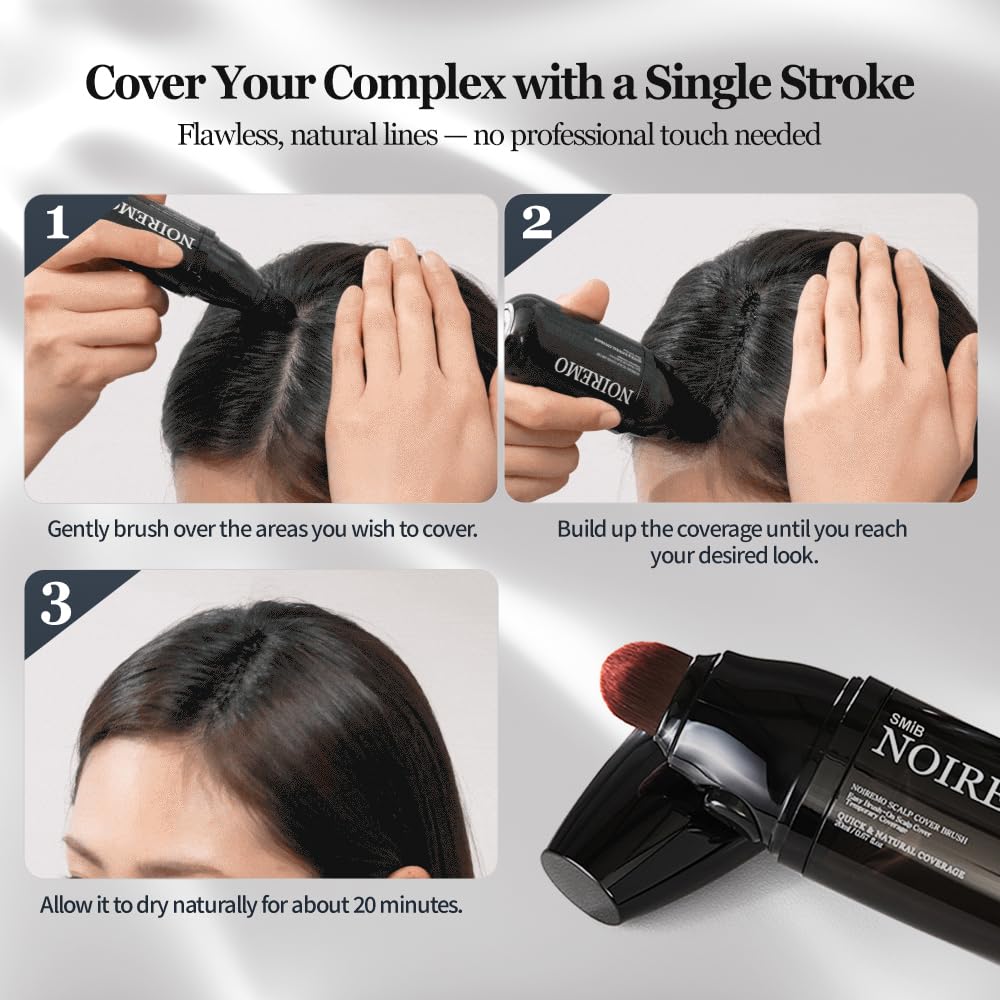 Gray SMIB Hair Cover Brush – Waterproof & Sweatproof Temporary Color Touch-Up, Quick and Easy Application (Black)