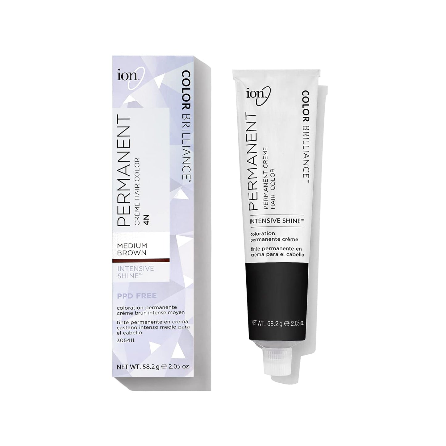 White Smoke Ion Permanent Creme Hair Color 4N Medium Brown, Vegan, Cruelty Free, PPD Free, 100% Gray Coverage, Long Lasting, Fade Resistant Color, 2.05 oz